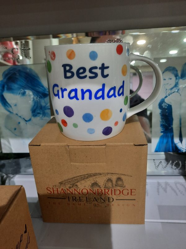 spotted mug with best grandad written on it
