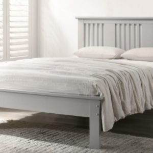 an image of a grey wooden bed frame