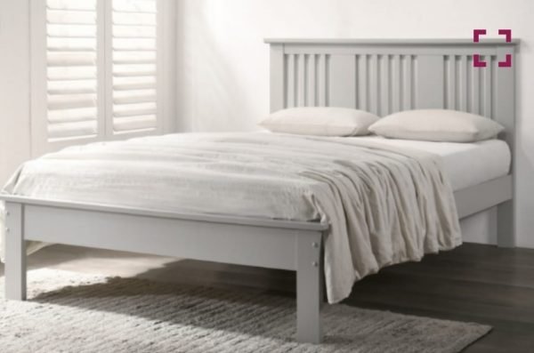 an image of a grey wooden bed frame