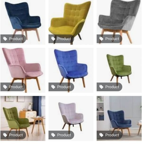 an image of a velvet winged back accent chair in a variety of colours