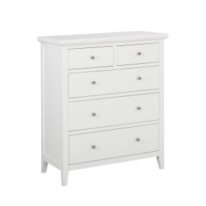 an image of a tall 5 drawer chest in white