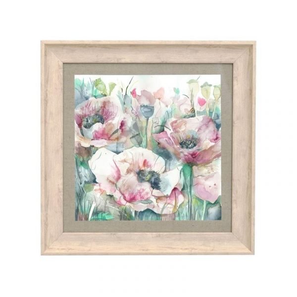 an image of a small watercolour flower painting in a birch frame