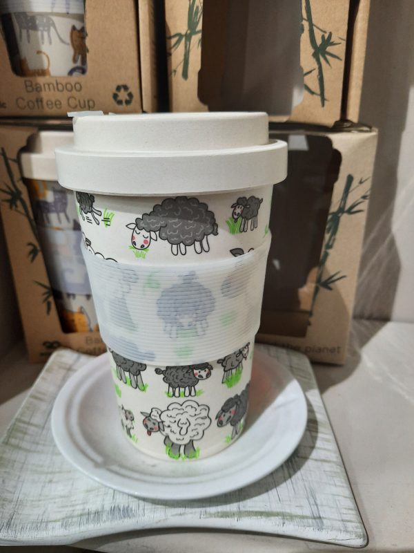 an image of a bamboo coffee cup with sheep on it