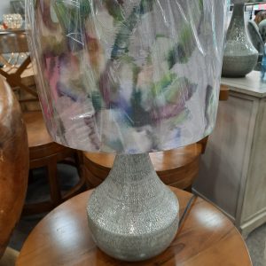 an image of a grey lamp base with a 30cm colourful shade