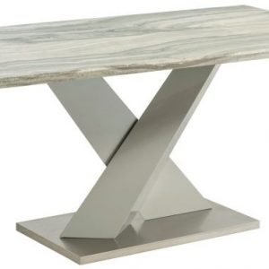 an image of a marble effect dining table with a chrome base